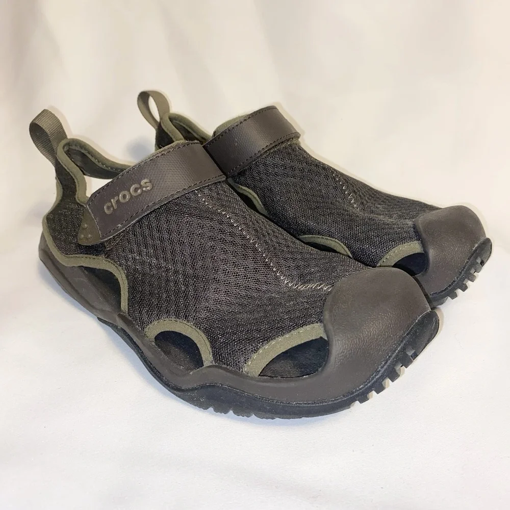 Crocs Swiftwater Brown (Sz 8) Fit Mesh Deck Water Fishing Sandals Mens